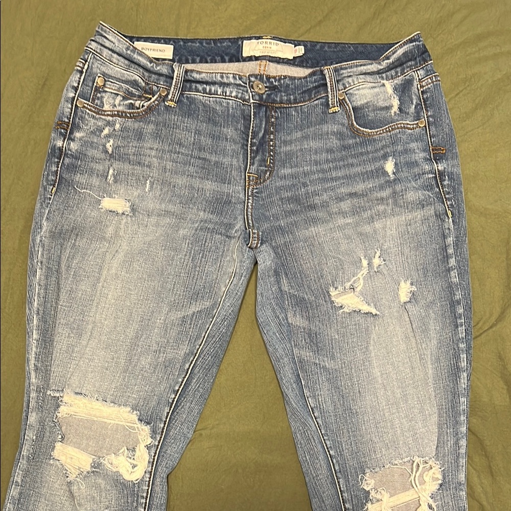 Torrid Blue Boyfriend Jeans Distressed Faded